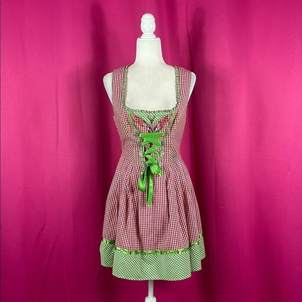 Spieth and Wensky checked deer and elk embroidered Austrian dirndl dress 40 M - Picture 2 of 9